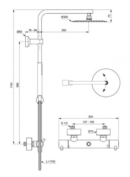 Ideal Standard Ceratherm T125 komplet brusesystem