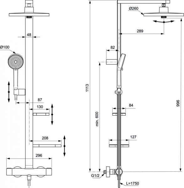 Ideal Standard Alu+ 260 komplet brusesystem - Silver