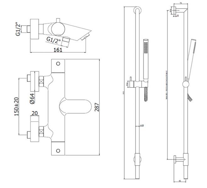 Lavabo komplet badekararmatur - Massiv messing