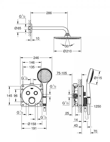 Grohe SmartControl Rainshower 210 komplet brusesystem til indbygning m/ integreret bruseholder