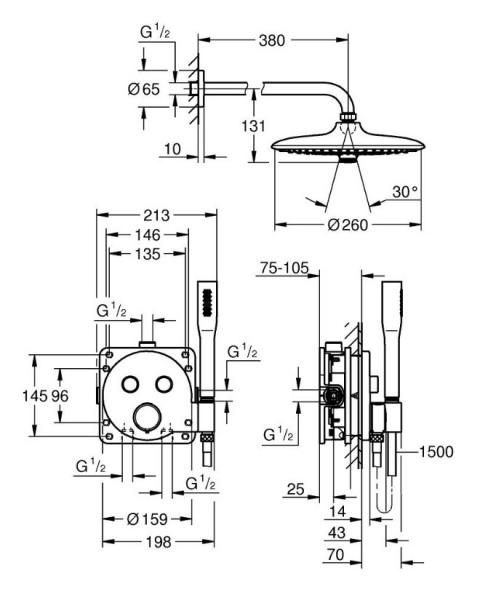 Grohe Precision SmartControl 260 komplet brusesystem til indbygning