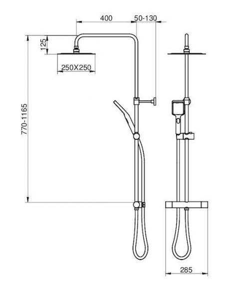 Gustavsberg Estetic Square 250 komplet brusesystem - Mat sort