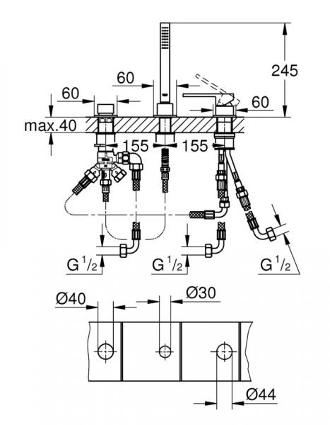 Grohe Plus 3-hulsarmatur til kar - Krom