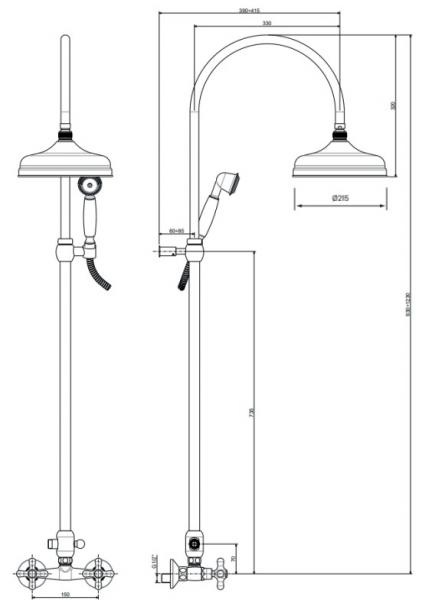 Lavabo Retro komplet brusesystem m/hovedbruser - Messing natur