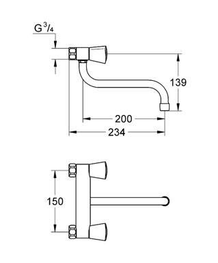 Grohe Costa S køkkenbatteri t/væg - Med svingtud