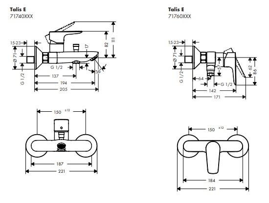 Hansgrohe Talis E kar-/brusearmatur krom