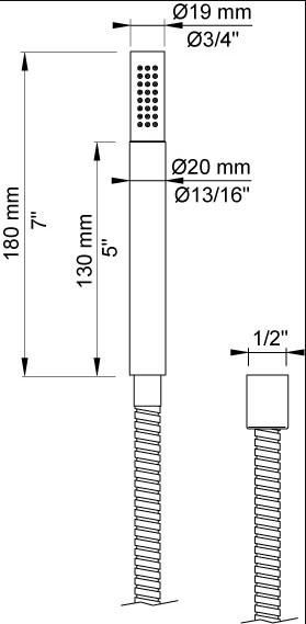 Vola Håndbruser T2 Krom 1,50 m Krom 16