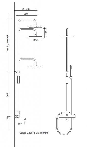 Strømberg Ligro Showerpipe til badekar, krom hovedbruser Ø 225mm, håndbruser