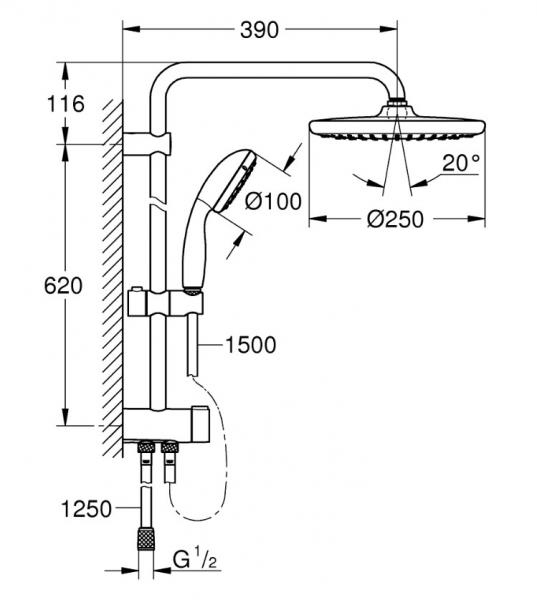 Grohe Vitalio Start 250 Flex brusesæt m/omskifter - Mat sort