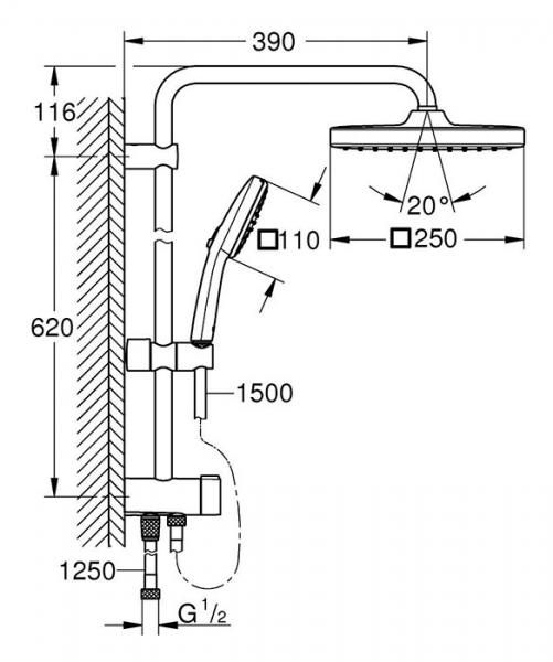 Grohe Vitalio Comfort 250 Flex brusesæt m/omskifter