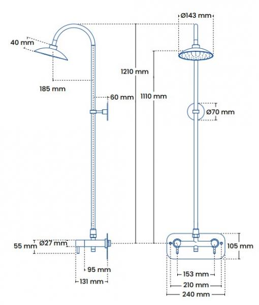 Frostline Eqi frostfri udebruser t/væg - 150-350 mm - Kobber