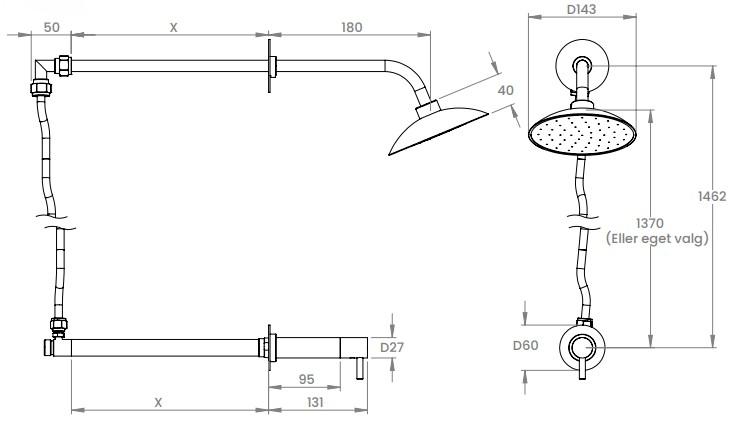 Frostline Eqi frostsikker udebruser t/indbygning 220 mm - 1 greb - Rustfrit stål