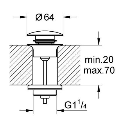 Grohe push-open bundventil 1 1/4 - Mat sort