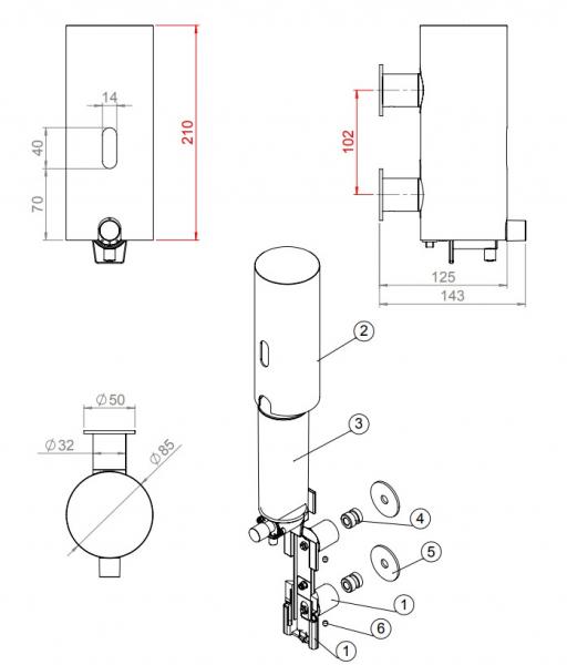 d line sæbedispenser 350 ml m/indikator - Slebet rustfrit stål