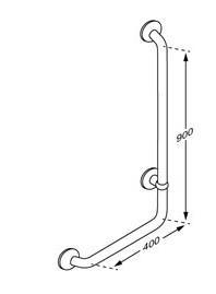 Pressalit PLUS 90° vinkelhåndgreb 400 x 900 mm - Hvid - Højre