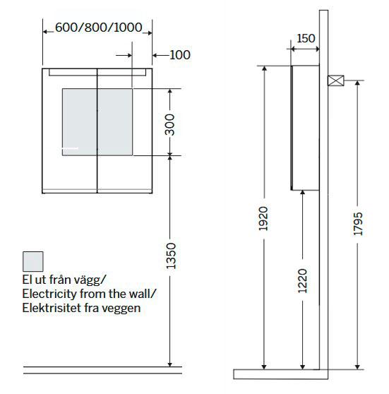 Cass&oslash;e 60 spejlskab m/lys og lysstyring - Hvid