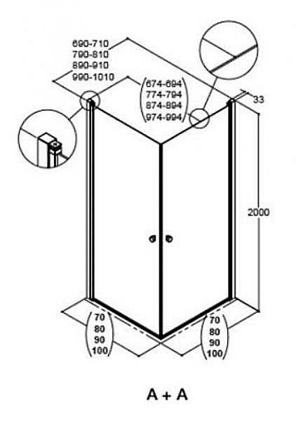 Dansani Match A+A bruseniche - 70x70 cm - Tonet glas/mat sort