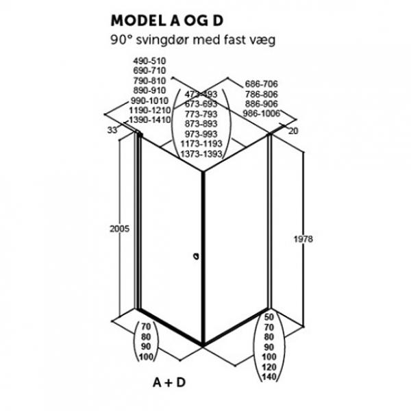 Dansani Match A+D 70x50 brusehjørne - Klar glas/krom Dansani Match A+D 70x50 brusehjørne - Klar glas/krom