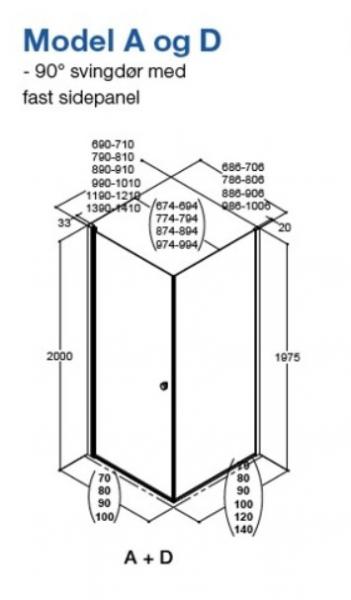 Dansani Match A+D 90x90 brusehjørne - Klar glas/matkrom