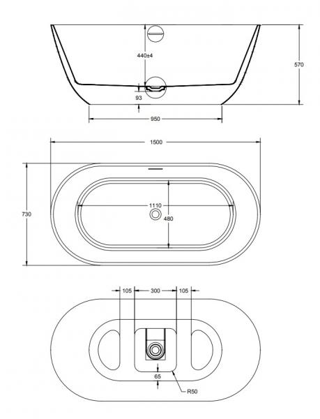 Strømberg Corato ovalt fritstående badekar 1500 x 730 mm