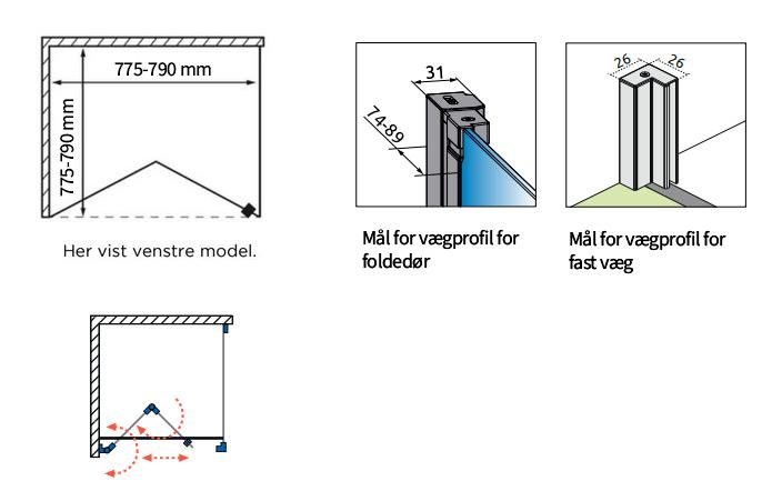Str&oslash;mberg Noma 195 fastv&aelig;g m/folded&oslash;r 800mm - H&oslash;jre - Krom