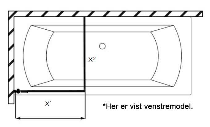 Strømberg Noma 83 dobbelt badekarvæg - Klart glas/mat sort