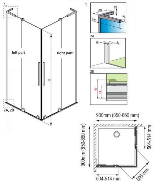 Str&oslash;mberg Faro 42 bruseniche m/skyded&oslash;re 86x86 - Klar glas/krom