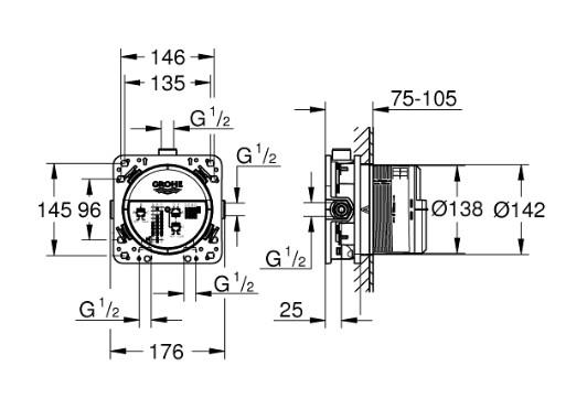 Grohe Atrio Rainshower 310 komplet brusesystem til indbygning - Steel