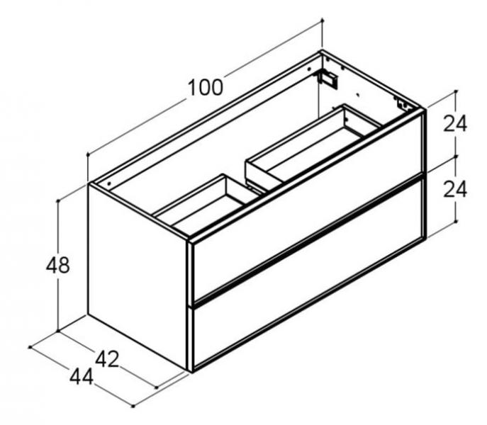 Dansani Luna vaskeskab 100x48 m/skuffer - Hvid mat/sort ramme