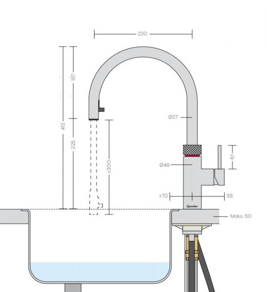 Quooker Flex køkkenarmatur incl. 3 liters beholder - Krom