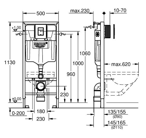 V&B O.novo Compact toiletpakke inkl. cisterne, sort betjeningsplade og sæde m/ soft-close