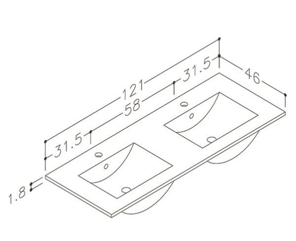 Strømberg Padova 121 dobbelt møbelvask - 2 hanehuller