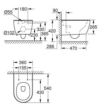 Grohe Essence Rimless toiletpakke inkl. sæde m/soft-close, mellem cisterne og hvid betjening