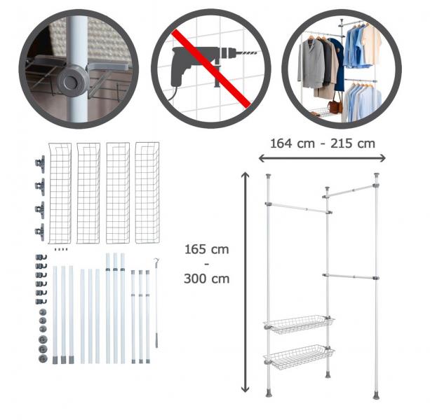 Wenko Hercules teleskopsystem til garderobe Duo 164-215 cm - Sort