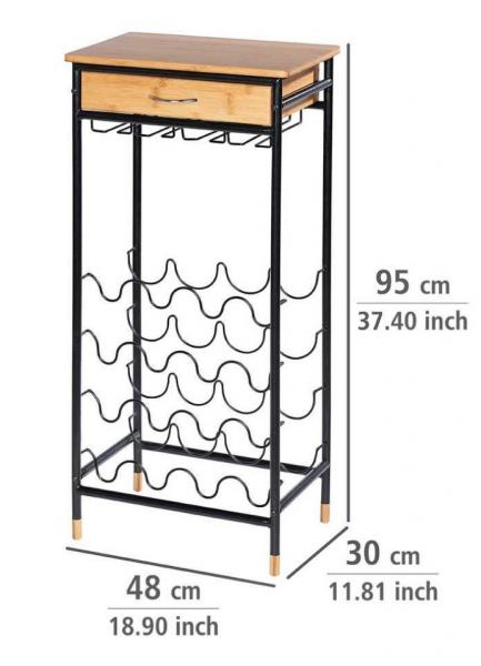 Wenko Loft vinreol m/glasholder og skuffe - Sort/bambus