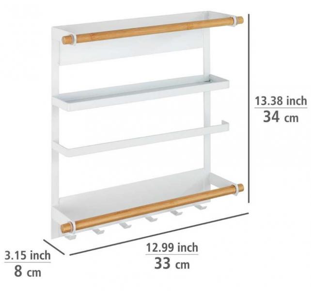 Wenko Magna multifunktionel køkkenhylde t/væg - Hvid/bambus