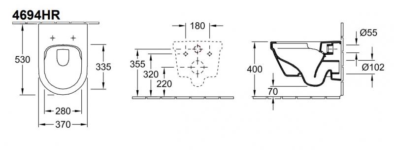 V&B Architectura væghængt toilet m/direct flush, AntiBac og C+