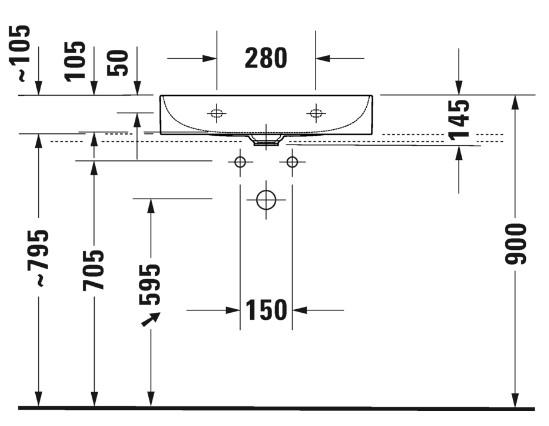 Duravit DuraSquare Compact 60 bowlevask op til væg - Uden hanehul - Uden overløb