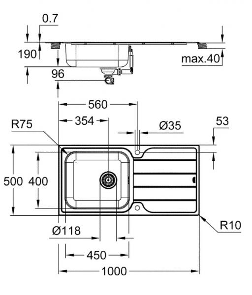 Grohe K500 60-S køkkenvask m/afløbsbakke