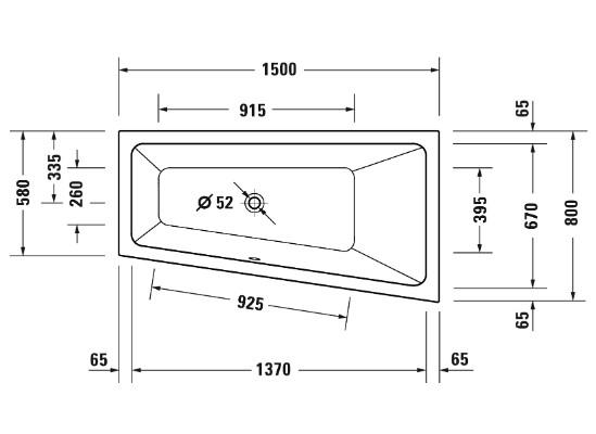 Duravit No.1 asymmetrisk badekar t/indbygning - 150 x 80 - Højre - 1 ryglæn