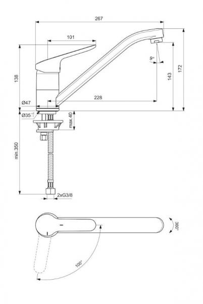 Ideal Standard Ceraflex køkkenarmatur m/koldstart - Lav tud