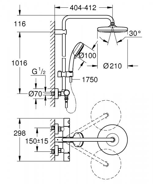 Grohe Tempesta Cosmopolitan 210 brusesystem m/ termostat