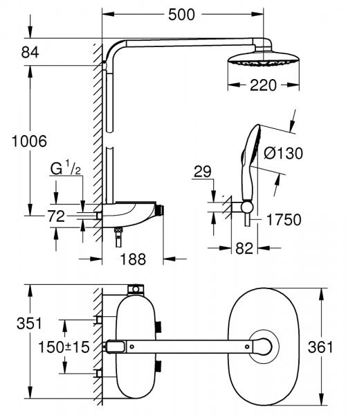 Grohe Rainshower SmartControl 360 MONO brusesystem m/ termostat - Krom