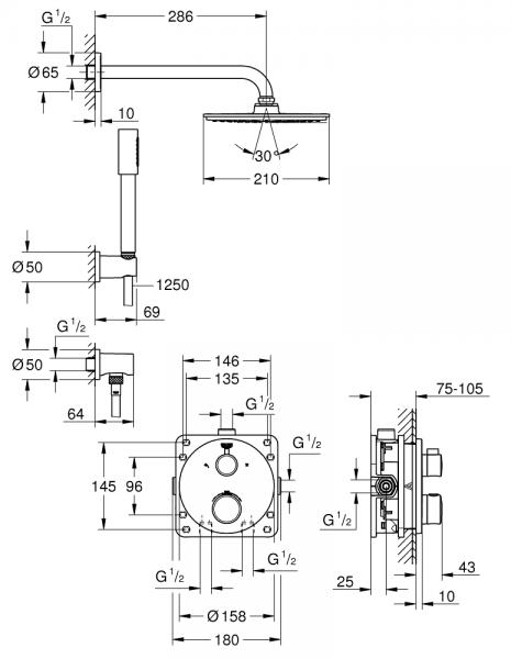 Grohe NEW Rainshower 210 komplet brusesystem til indbygning