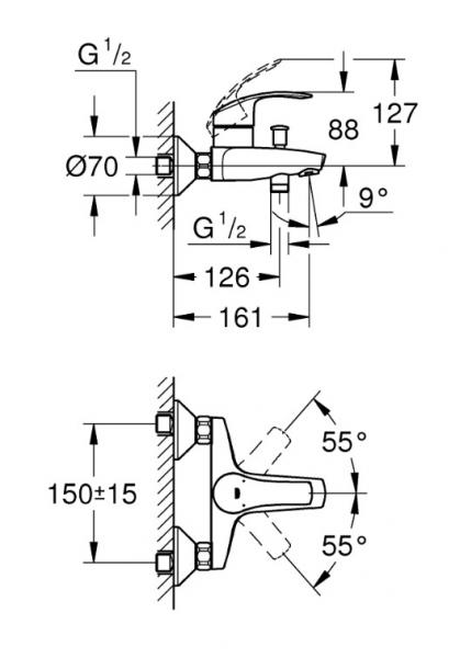 Grohe Eurosmart Vitalio badekararmatur m. håndbruser - Krom