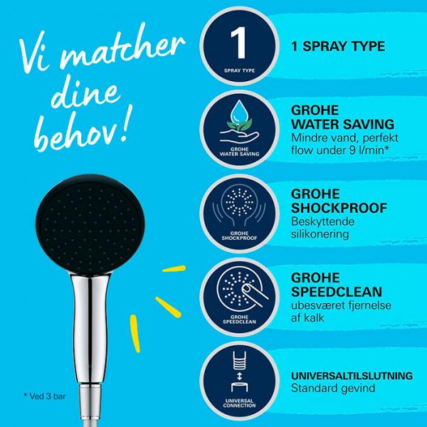 Grohe Vitalio Start 110 håndbruser 1 spray inkl. bruseslange og WaterSaving