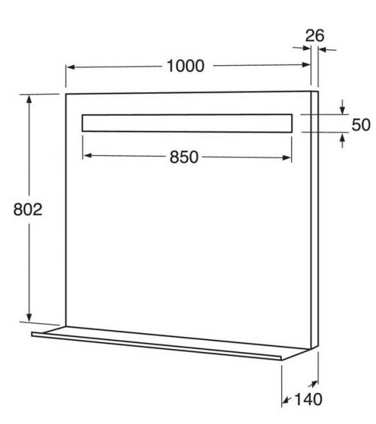 Gustavsberg spejl m/LED lys, aftagelig hylde og mat sort ramme - 100 cm