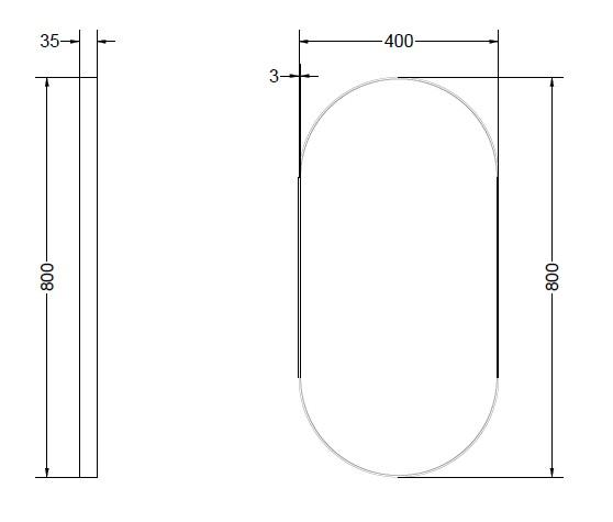 Sanibell Ink SP20 ovalt spejl m/ramme 40 x 80 cm - Mat sort