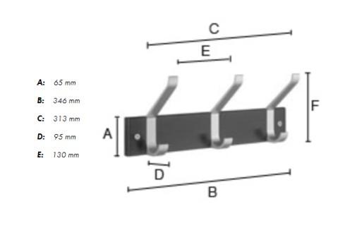 Beslagsboden knagerække m/3 dobbeltknager - Mat sort/aluminium