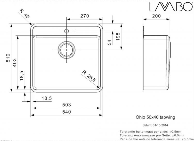 Lavabo Ohio 50x40 Tapwing køkkenvask m/krom afløb - Jet Black